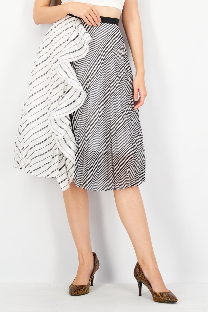 Women Stripe Midi Dress, Black/White