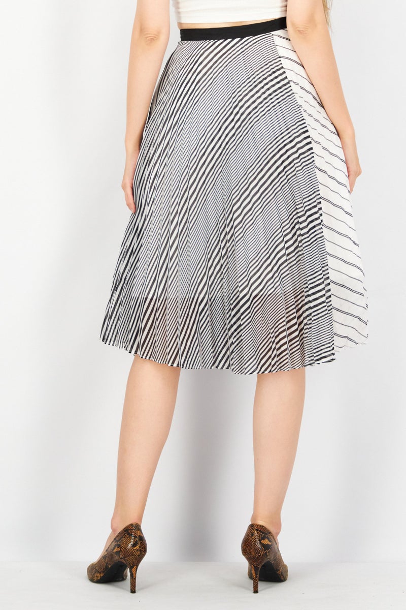 Women Stripe Midi Dress, Black/White