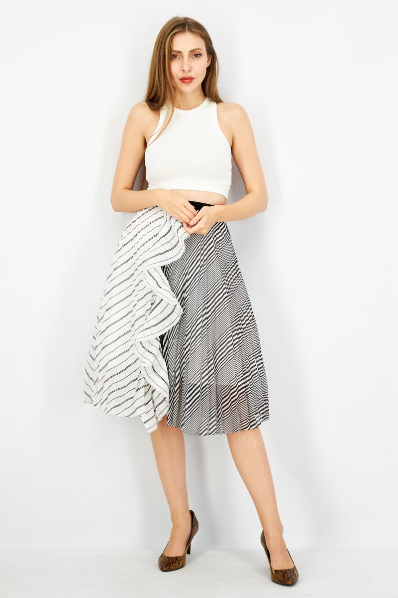 Women Stripe Midi Dress, Black/White