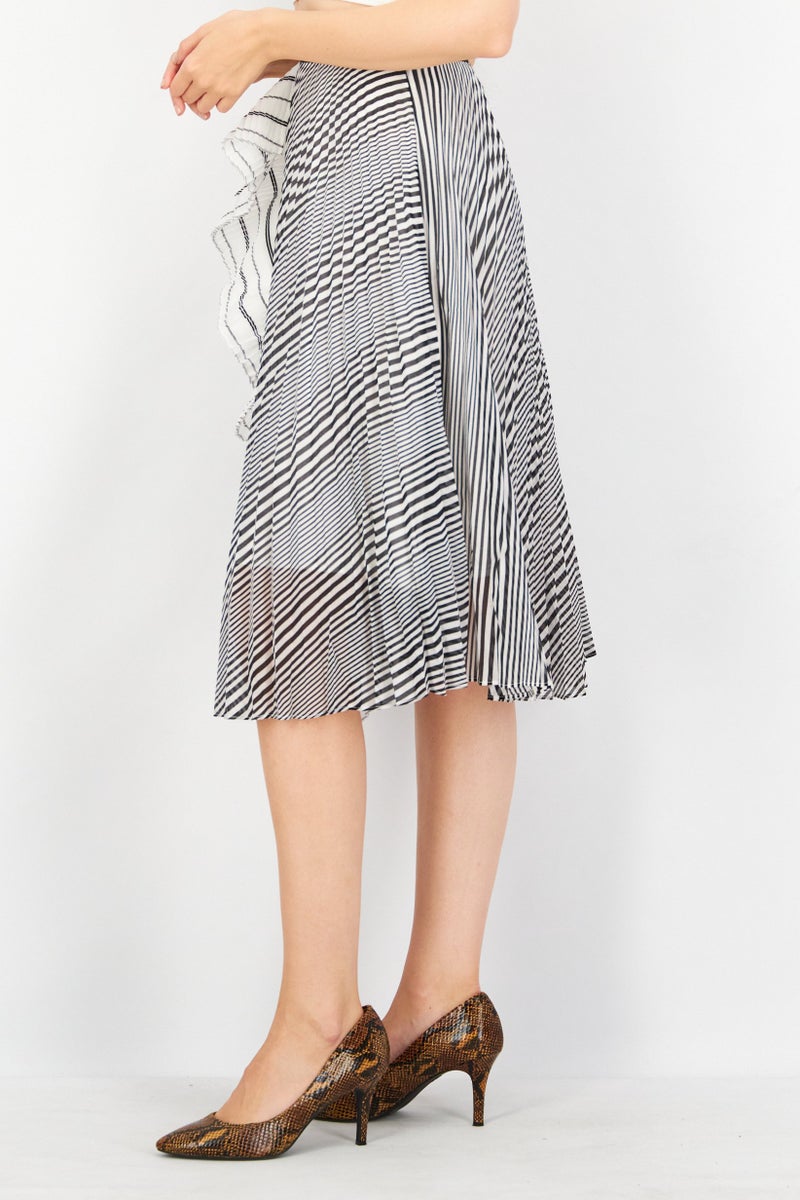 Women Stripe Midi Dress, Black/White