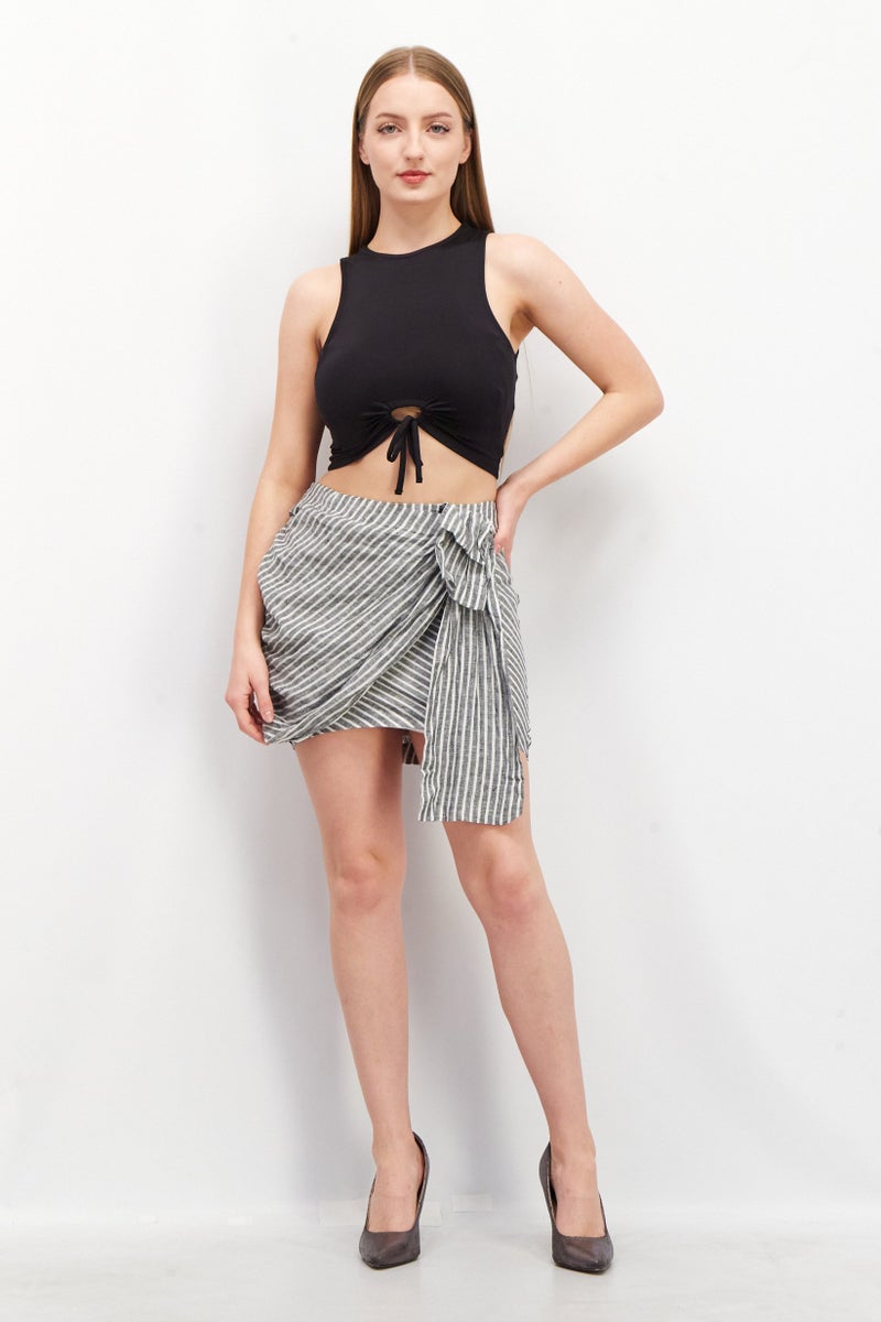 Women Stripe Mini Skirt, Black/White