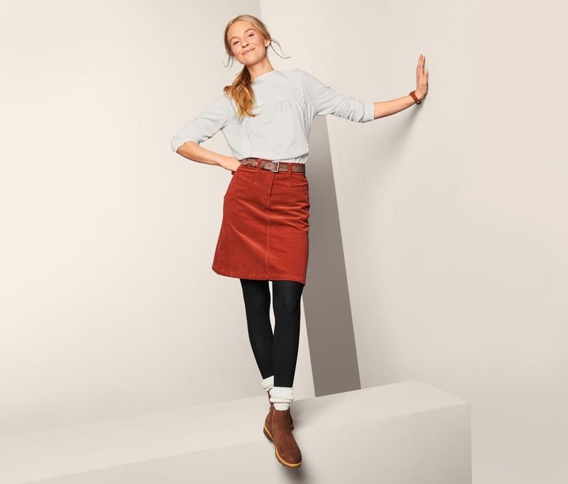 Women Corduroy Midi Skirt, Rust Red