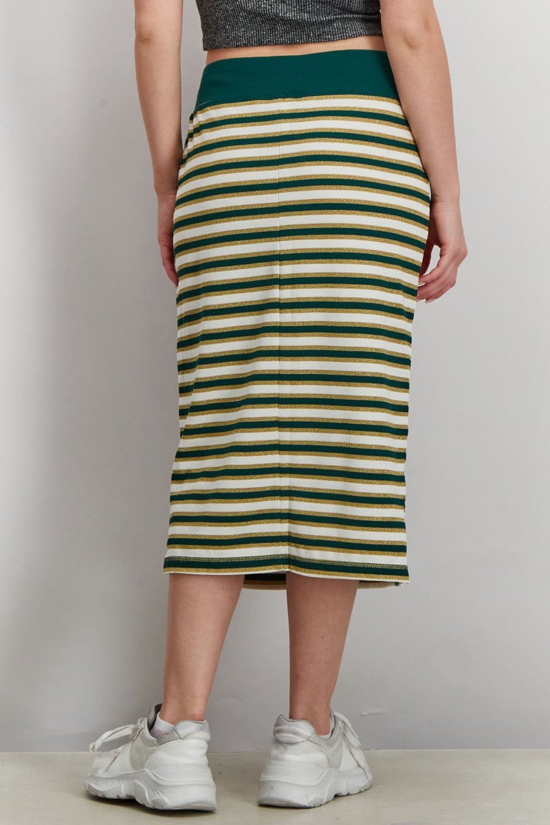 Women Fitted Fit Athletics Lurex Stripe Skirt, Green Combo