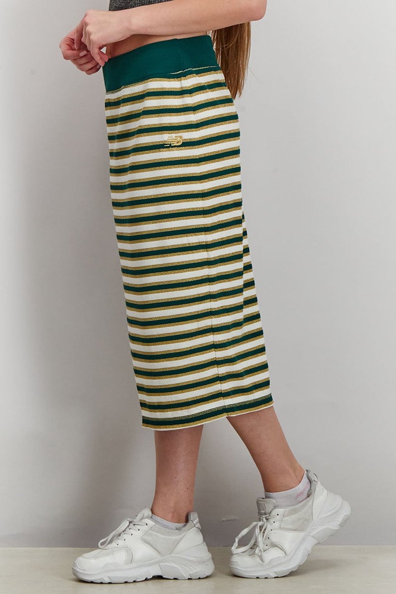 Women Fitted Fit Athletics Lurex Stripe Skirt, Green Combo