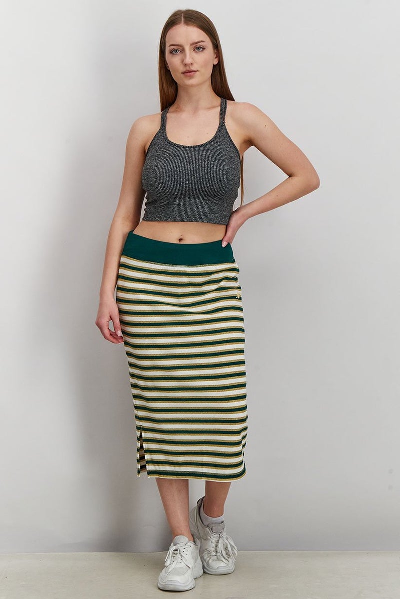 Women Fitted Fit Athletics Lurex Stripe Skirt, Green Combo