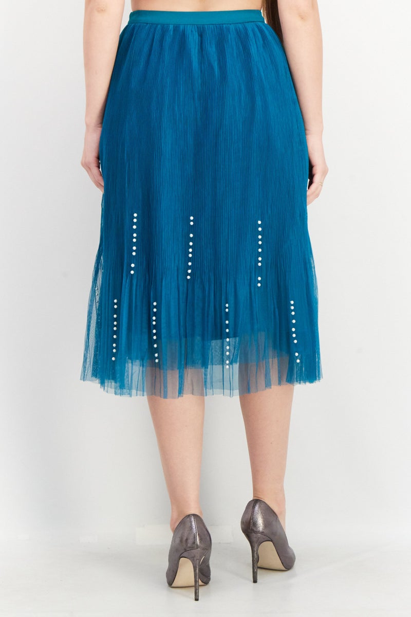 Women Textured Midi Skirt, Retro Blue