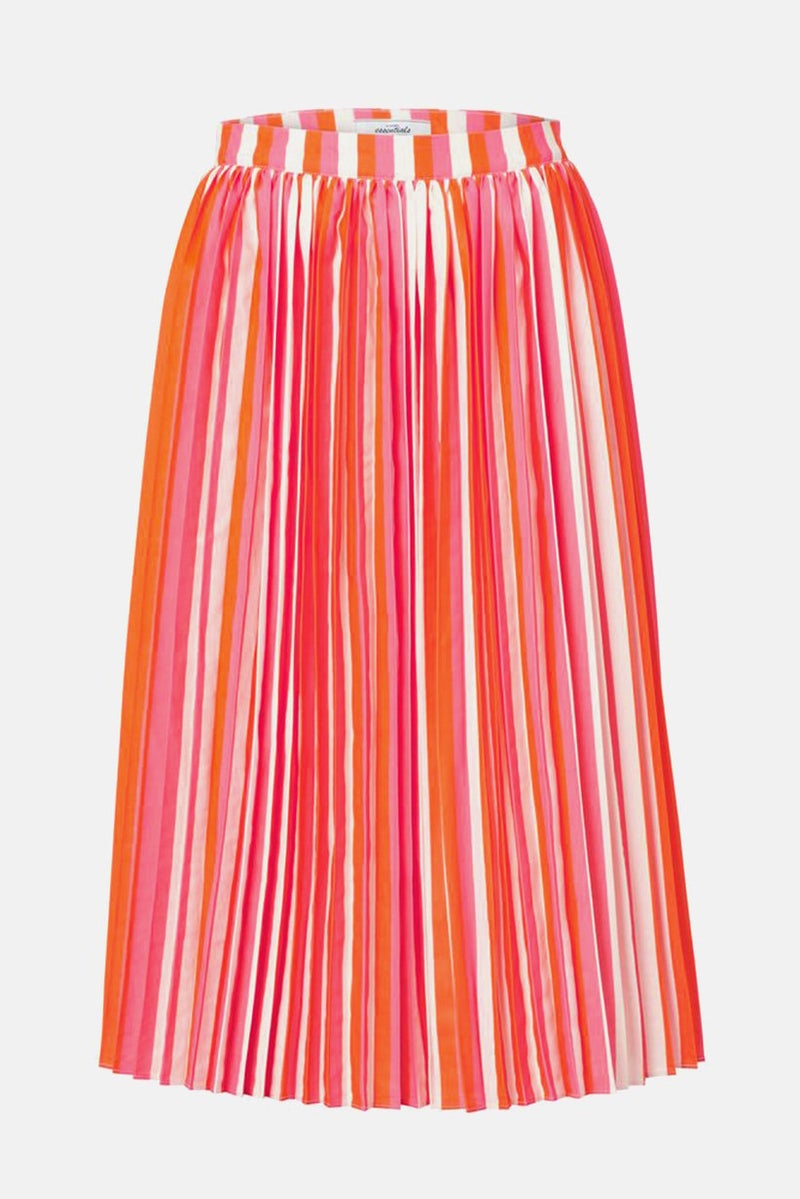 Women Stripe Pleated A,Line Skirt, Pink and Orange Combo