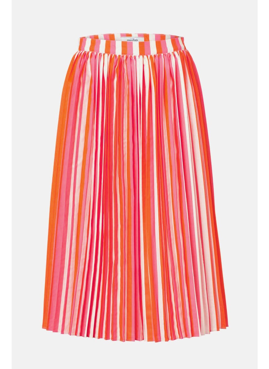Women Stripe Pleated A,Line Skirt, Pink and Orange Combo