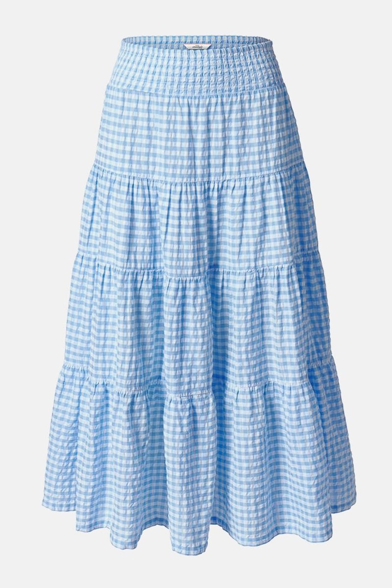 Women Gingham Pull On Maxi Skirt, Blue/White