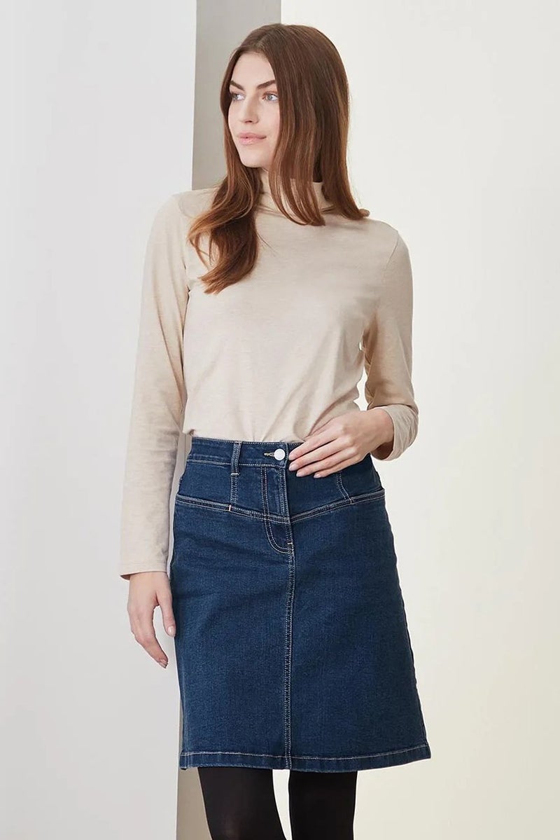 Women Solid Denim Mini Skirt, Navy