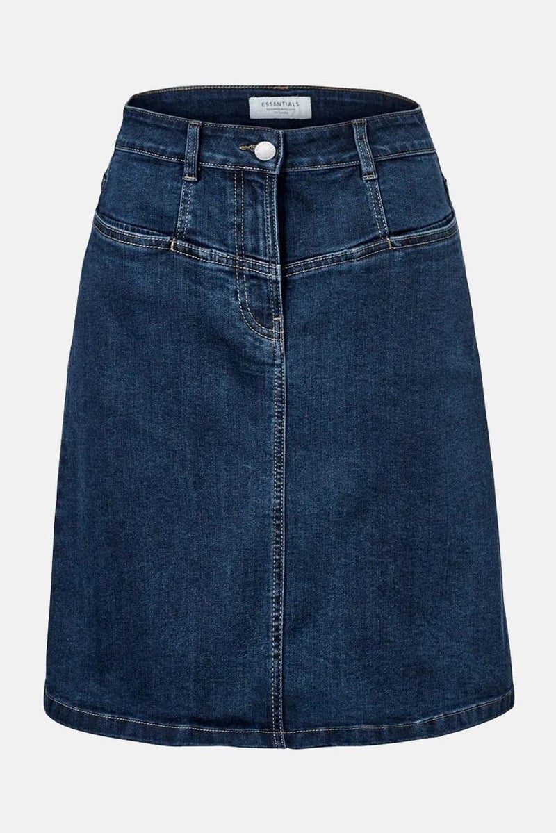 Women Solid Denim Mini Skirt, Navy