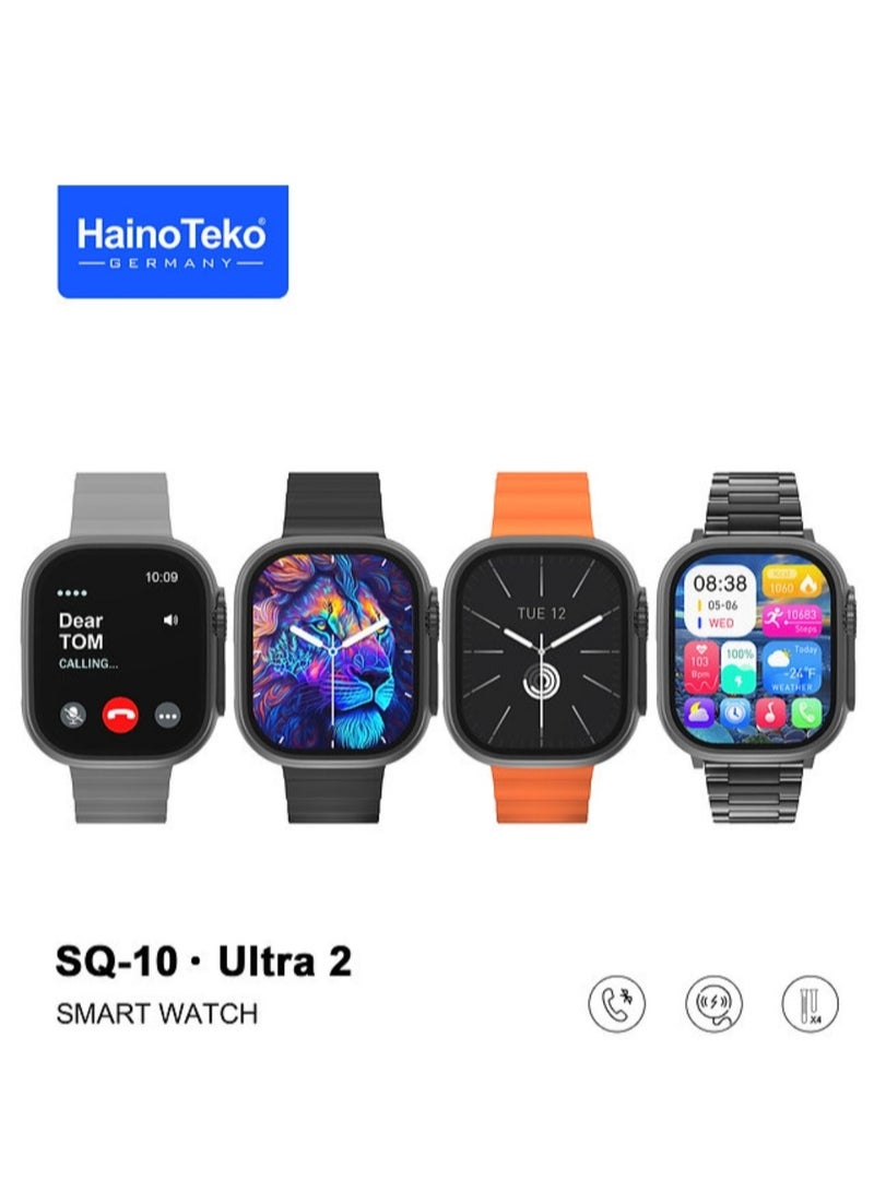 Haino Teko Germany SQ10 Ultra 2 AMOLED Display Smart Watch With 4 Pair Strap and Wireless Charger for Gents and Boys Silver