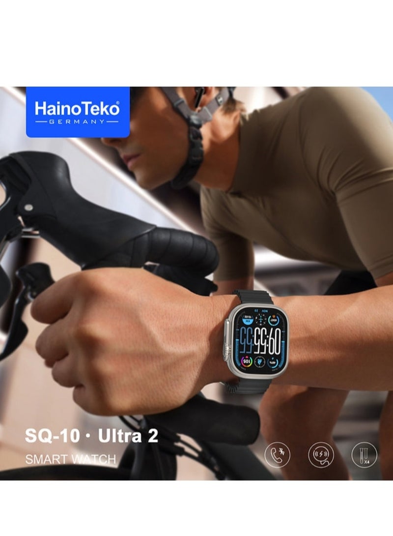 Haino Teko Germany SQ10 Ultra 2 AMOLED Display Smart Watch With 4 Pair Strap and Wireless Charger for Gents and Boys Silver