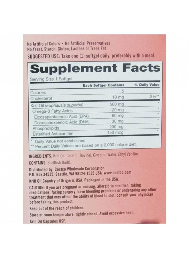 Kirkland Signature Krill Oil 500 Milligram 160 Softgels