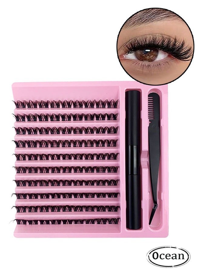 Single Cluster False Lashes Set, Multiple Sizes Eyelashes with Eye Black Mascara Comb and Tweezers, Dense Natural Look Eyelashes, Curl Extension Lashes Eyelashes Set, Enlarge Your Eyes Eyelashes