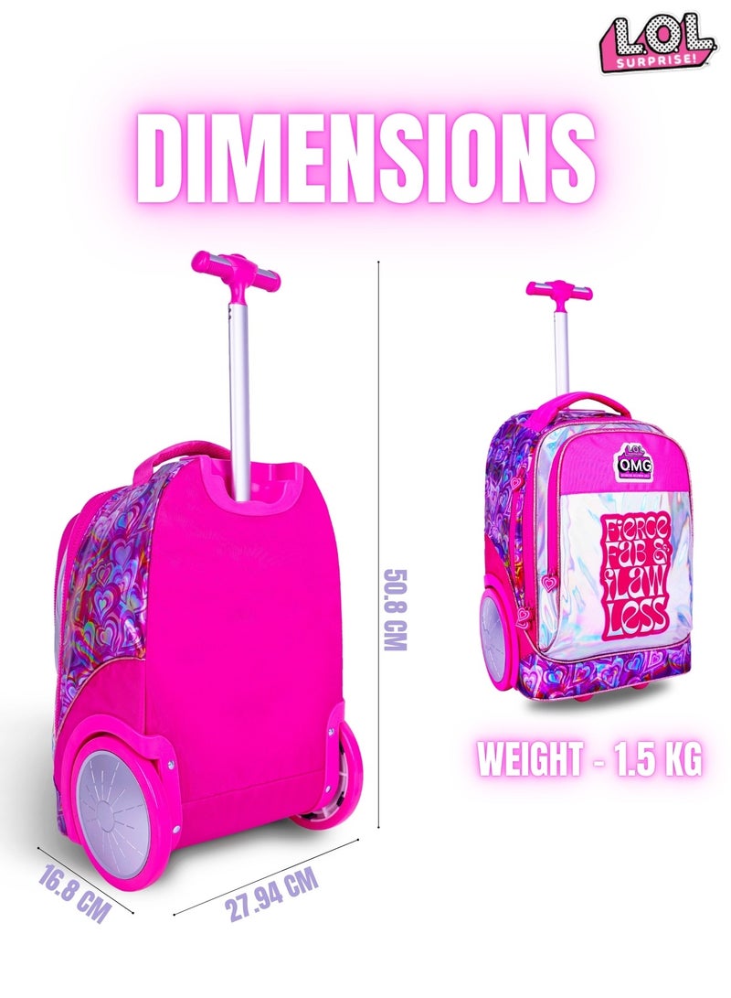 MGA LOL  20 Inch Kids Premium 3-in-1 Trolley School Bag Set - Ergonomic Backpack, Insulated Lunch Bag & Pencil Case,Lightweight, Durable, Students 6+ - Perfect for Travel & School,For Girls