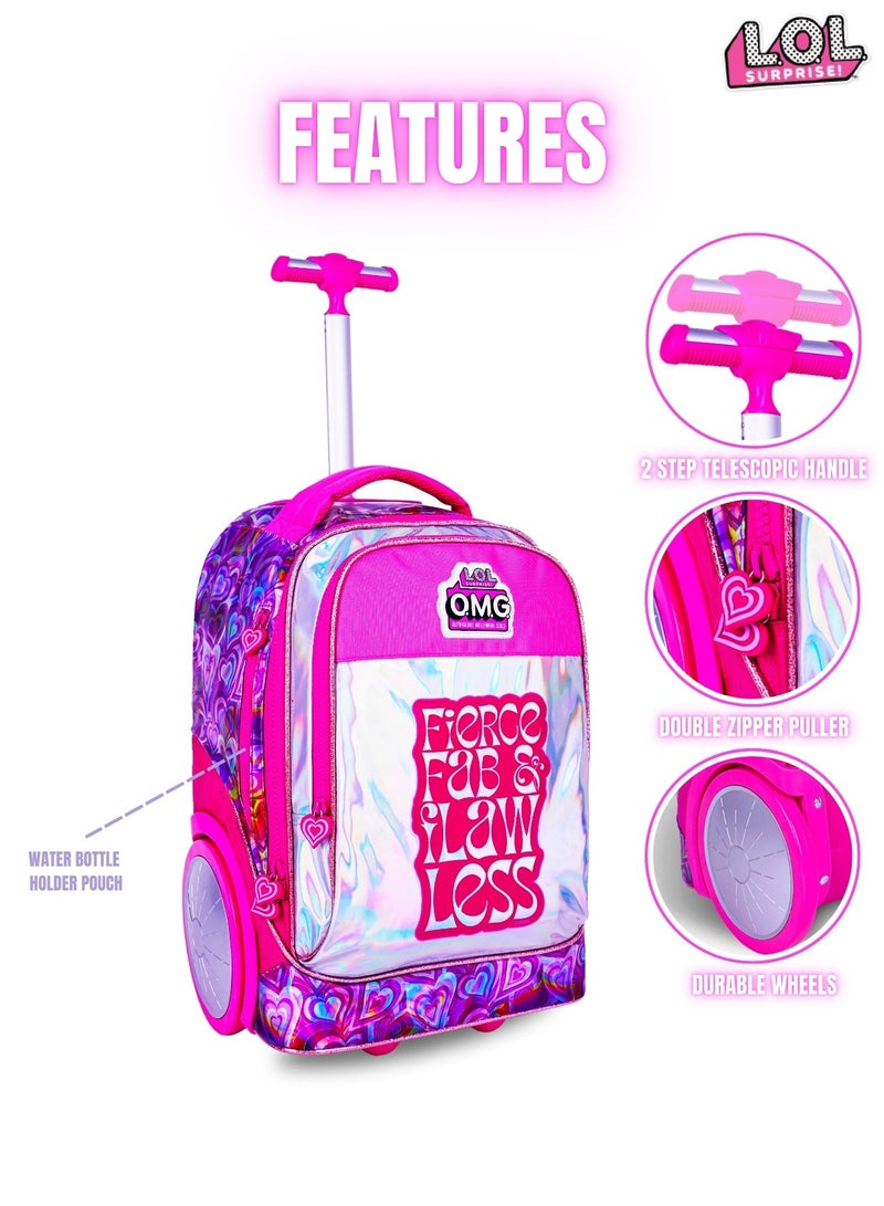 MGA LOL  20 Inch Kids Premium 3-in-1 Trolley School Bag Set - Ergonomic Backpack, Insulated Lunch Bag & Pencil Case,Lightweight, Durable, Students 6+ - Perfect for Travel & School,For Girls