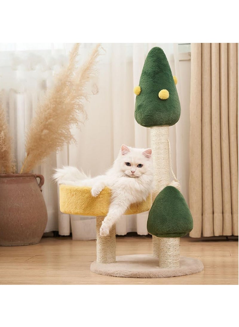 Cat Scratching Post 65 cm Tall Sisal Cactus Cat Scratcher with 3 Different Height Poles and Hanging Ball Cat Interactive Toy