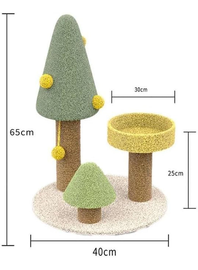 Cat Scratching Post 65 cm Tall Sisal Cactus Cat Scratcher with 3 Different Height Poles and Hanging Ball Cat Interactive Toy