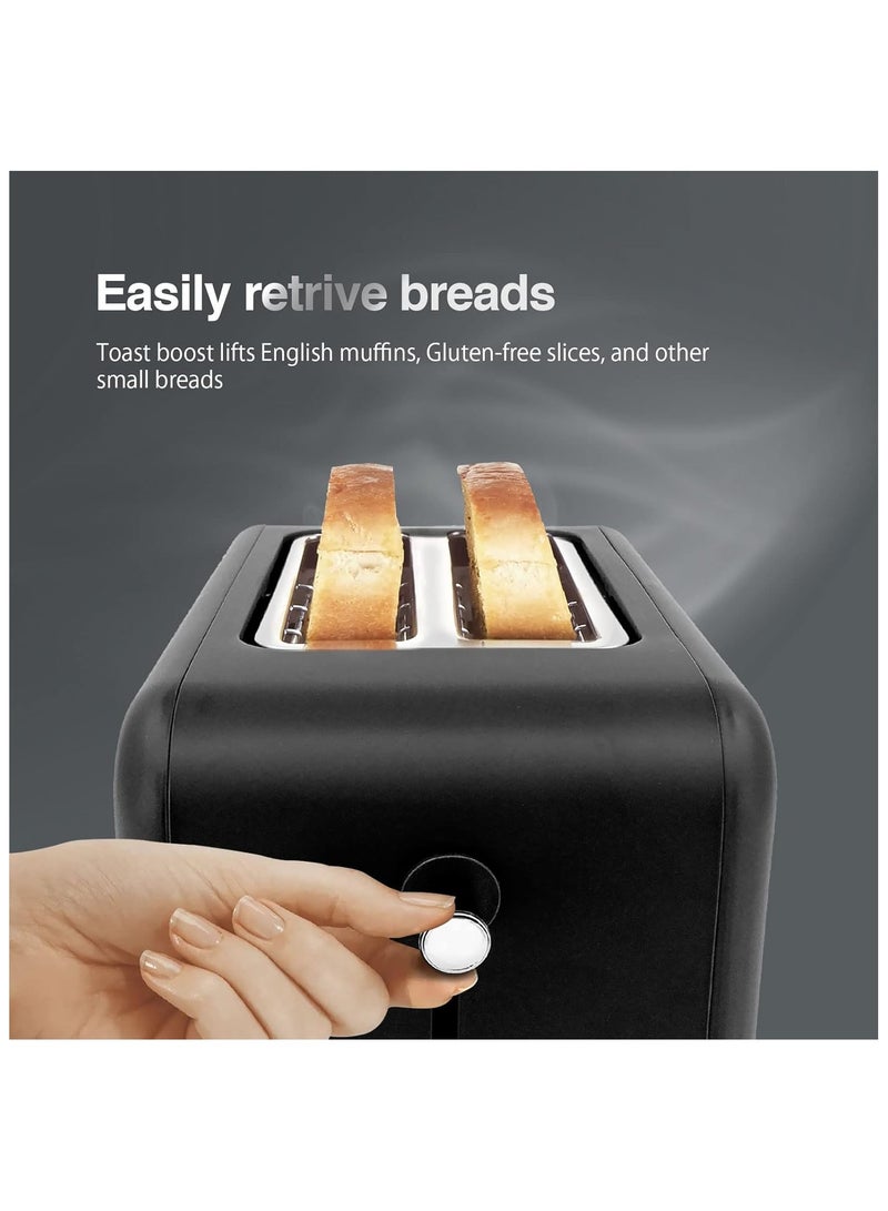 Compact Two Slot Electric Bread Toaster With Six Toast Settings Defrost Reheat Cancel Functions Removable Crumb Tray Fast Heating Stainless Steel Black Kitchen Toaster