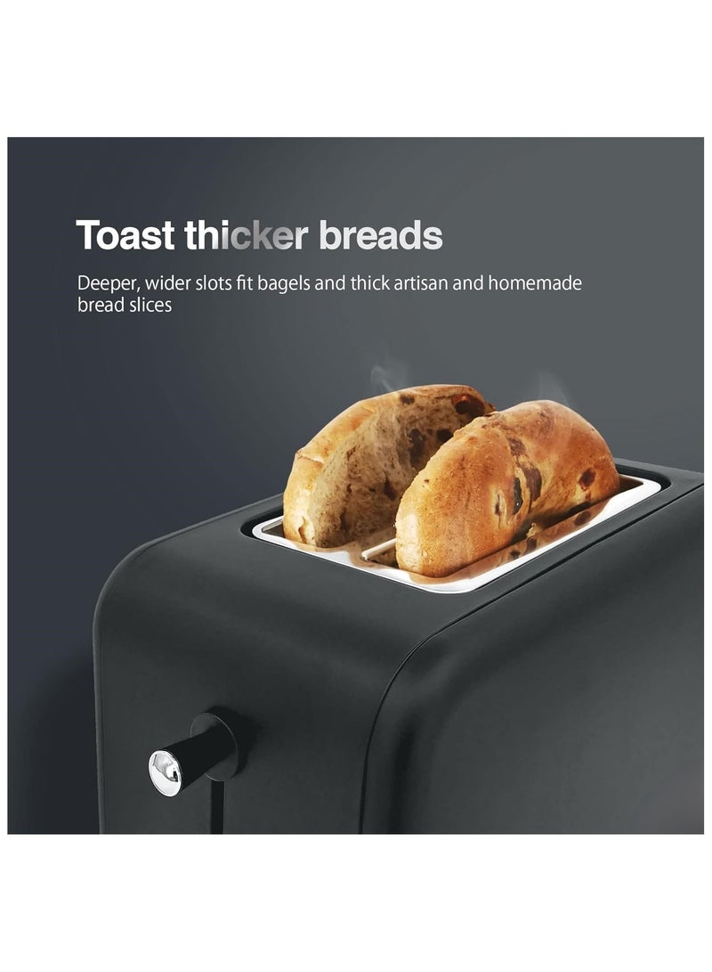 Compact Two Slot Electric Bread Toaster With Six Toast Settings Defrost Reheat Cancel Functions Removable Crumb Tray Fast Heating Stainless Steel Black Kitchen Toaster