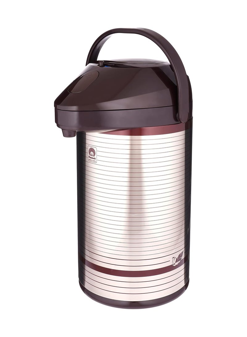 Vacuum Airpump Flask 3L Capacity, Japan-Made, Stainless Steel Thermal Insulated Beverage Dispenser with Carry Handle