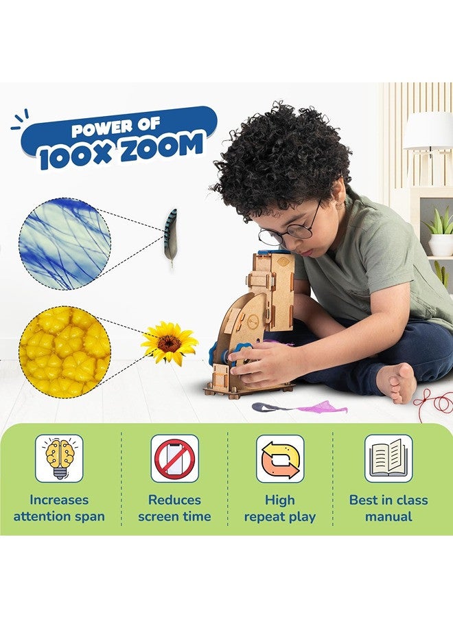 Smartivity Microscope 100x Zoom STEM DIY Fun Game for Kids Age 8 to 14 Years Old Toy for Boys & Girls Age 8-10-12 | Science Based Education & Construction Activity Kit