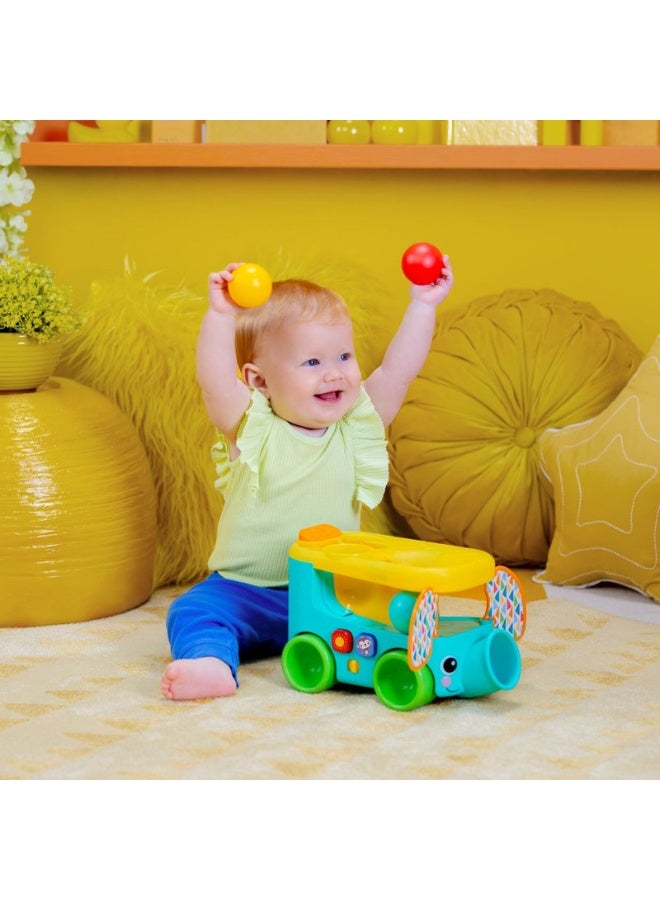 Bright Starts - Pop & Roll Safari Bus Ball Play Toy, Lights & Sounds, Multiple Play Options, Ages 6 months +