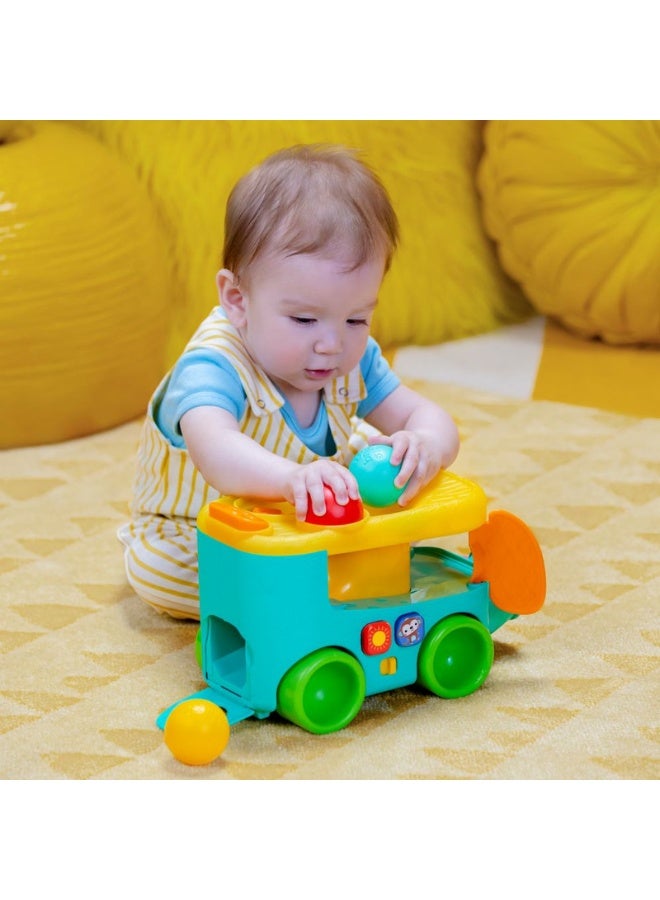 Bright Starts - Pop & Roll Safari Bus Ball Play Toy, Lights & Sounds, Multiple Play Options, Ages 6 months +