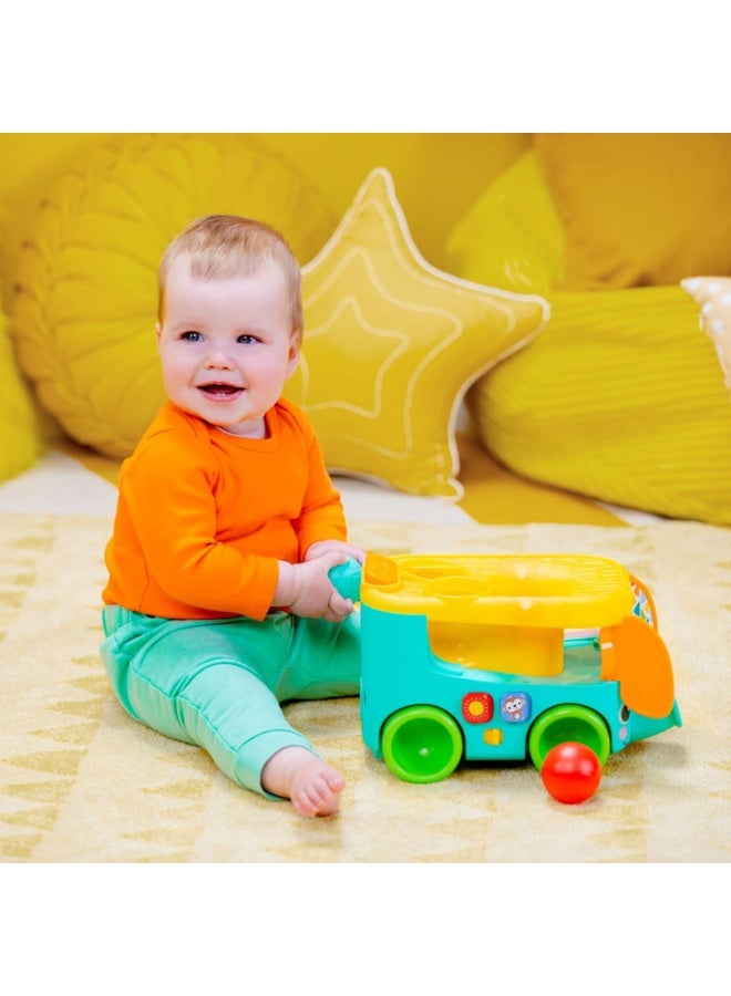 Bright Starts - Pop & Roll Safari Bus Ball Play Toy, Lights & Sounds, Multiple Play Options, Ages 6 months +