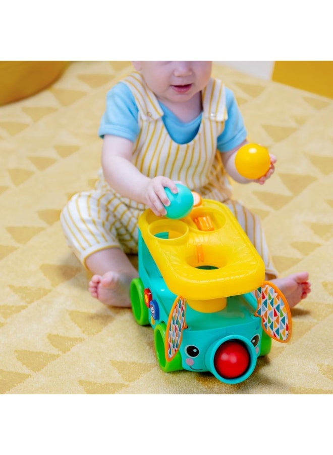 Bright Starts - Pop & Roll Safari Bus Ball Play Toy, Lights & Sounds, Multiple Play Options, Ages 6 months +