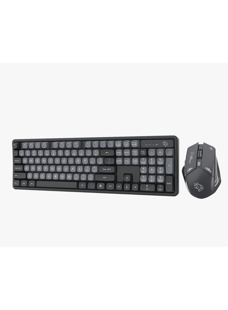 2.4Ghz Wireless Keyboard with 1600 DPI Mouse Combo / keyboard with 104 Tactile Keys and Arabic Keys / Mouse with Gaming Design / Plug & Play - Grey/A