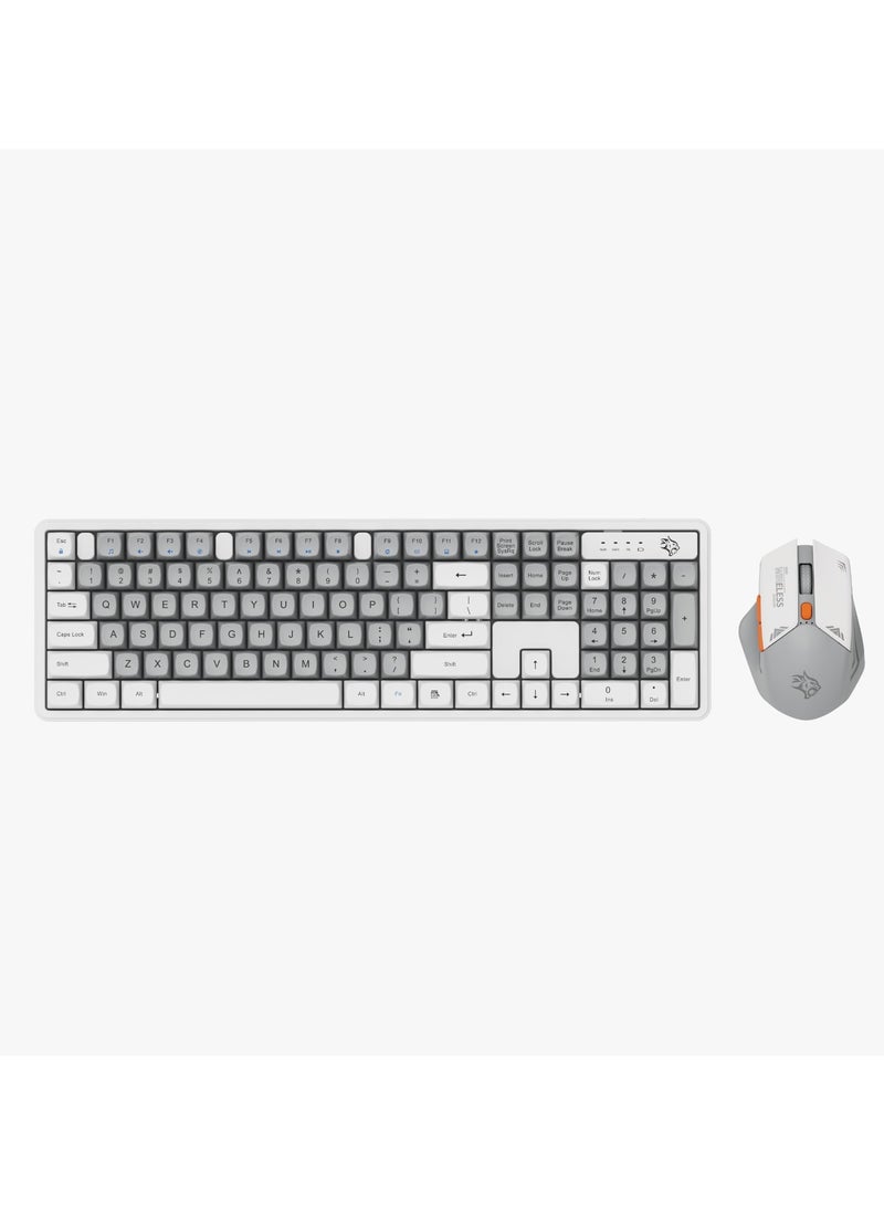 2.4Ghz Wireless Keyboard with 1600 DPI Mouse Combo / keyboard with 104 Tactile Keys and Arabic Keys / Mouse with Gaming Design / Plug & Play - White/B