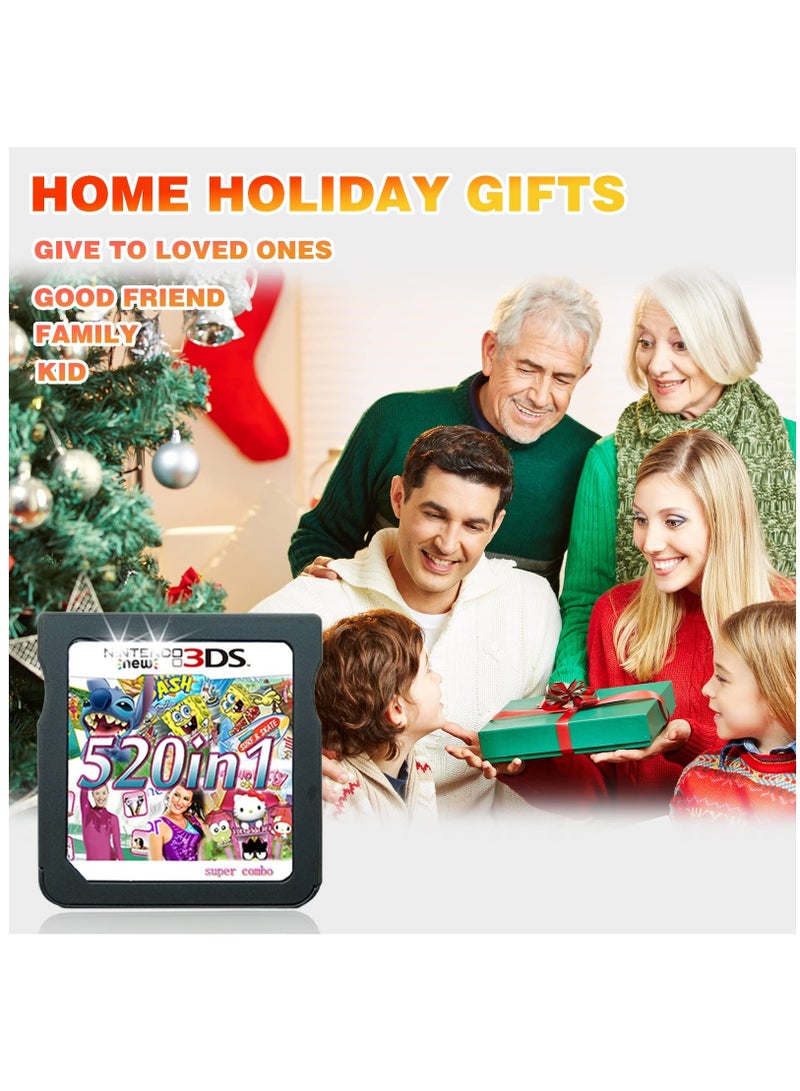 520-in-1 Game Card for DS/2DS/3DS Consoles - Super Combo Cartridge Featuring 520 Classic Nostalgic Games - Ultimate Game Pack for Endless Fun!