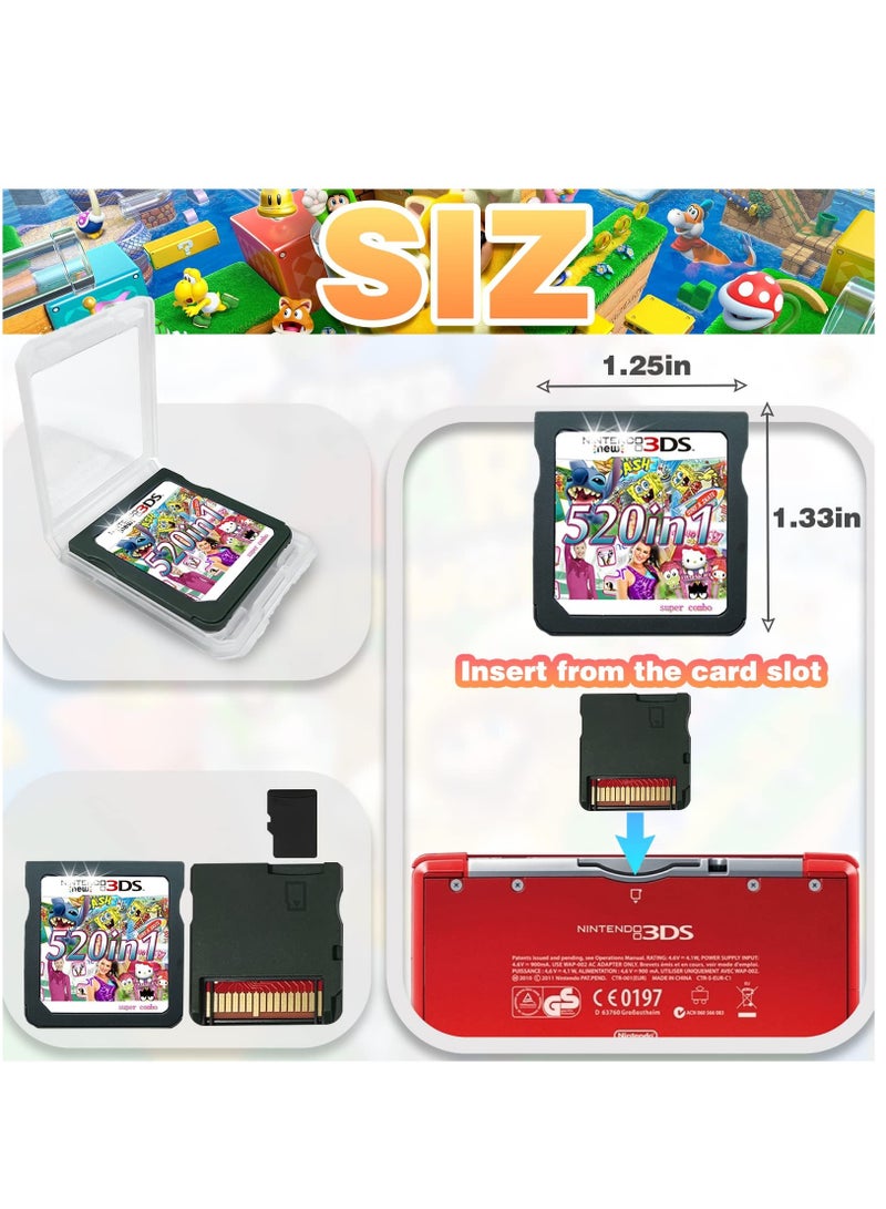 520-in-1 Game Card for DS/2DS/3DS Consoles - Super Combo Cartridge Featuring 520 Classic Nostalgic Games - Ultimate Game Pack for Endless Fun!