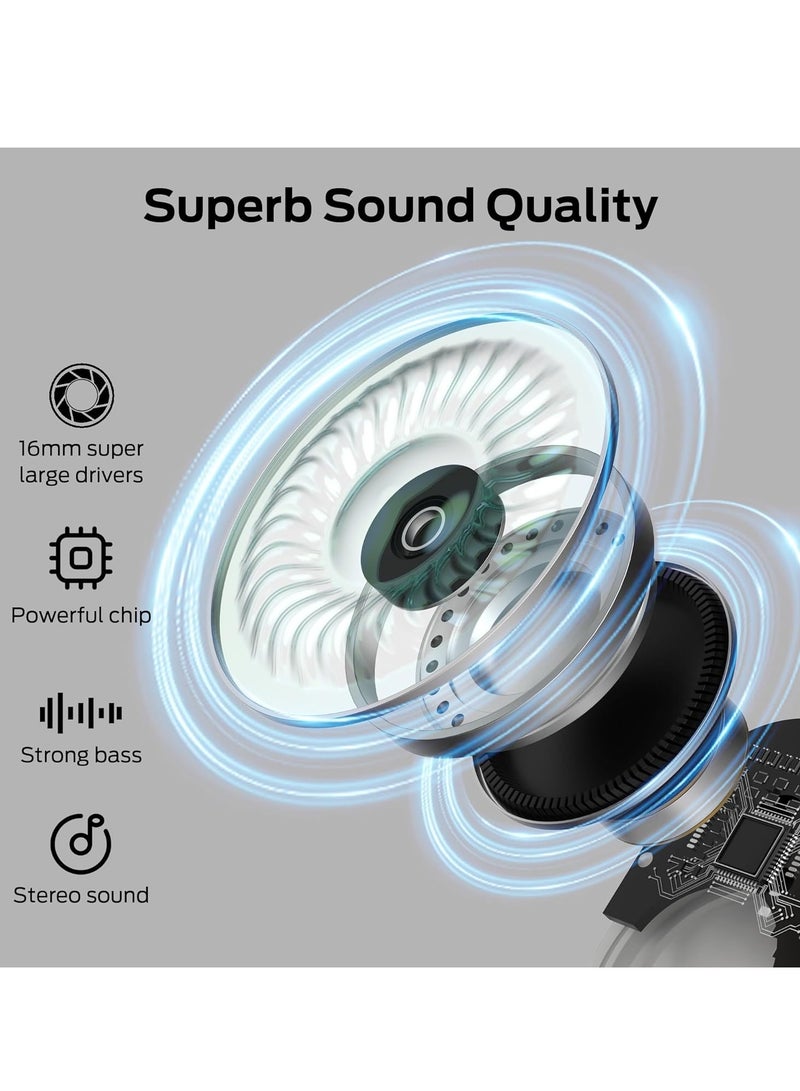 Open Free AC100 Open Ear Headphones, Bluetooth 5.3 Wireless Headphones with Earhooks, Immersive Stereo Sound by Dual Large Driver, Clear Talk, 30H Playtime,Waterproof Sport Earbuds for Running