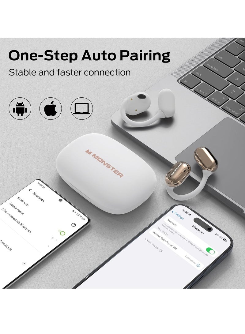 Open Free AC100 Open Ear Headphones, Bluetooth 5.3 Wireless Headphones with Earhooks, Immersive Stereo Sound by Dual Large Driver, Clear Talk, 30H Playtime,Waterproof Sport Earbuds for Running