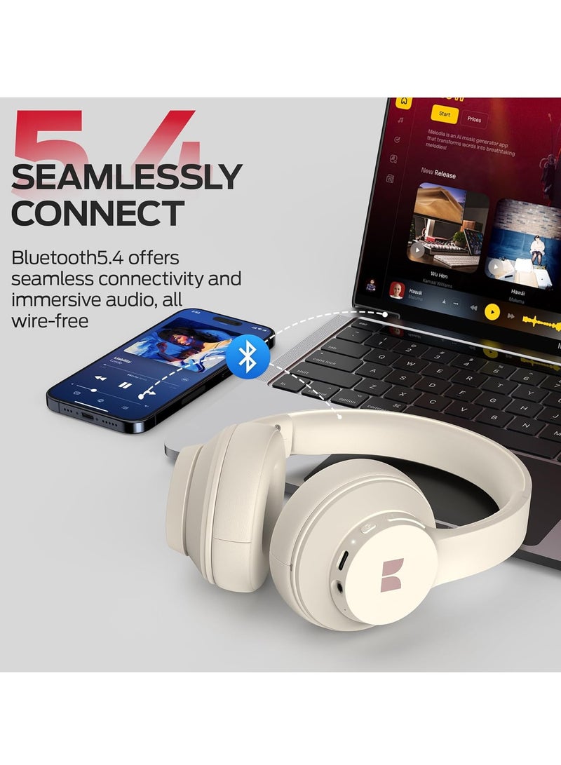 Mission 100 Bluetooth Headphones, Over Ear Headphones with Immersive Bass, Crystal Clear Call, 40H Playtime, Bluetooth 5.4, Comfortable Fit Wireless Headset for Travel Work