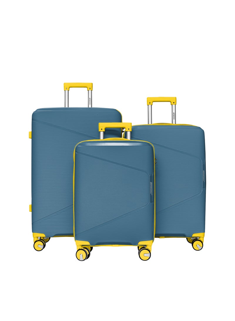 3 Piece Polypropelene Hardside Spinner Luggage Trolley Set 20/24/28 Inch Peacock Blue