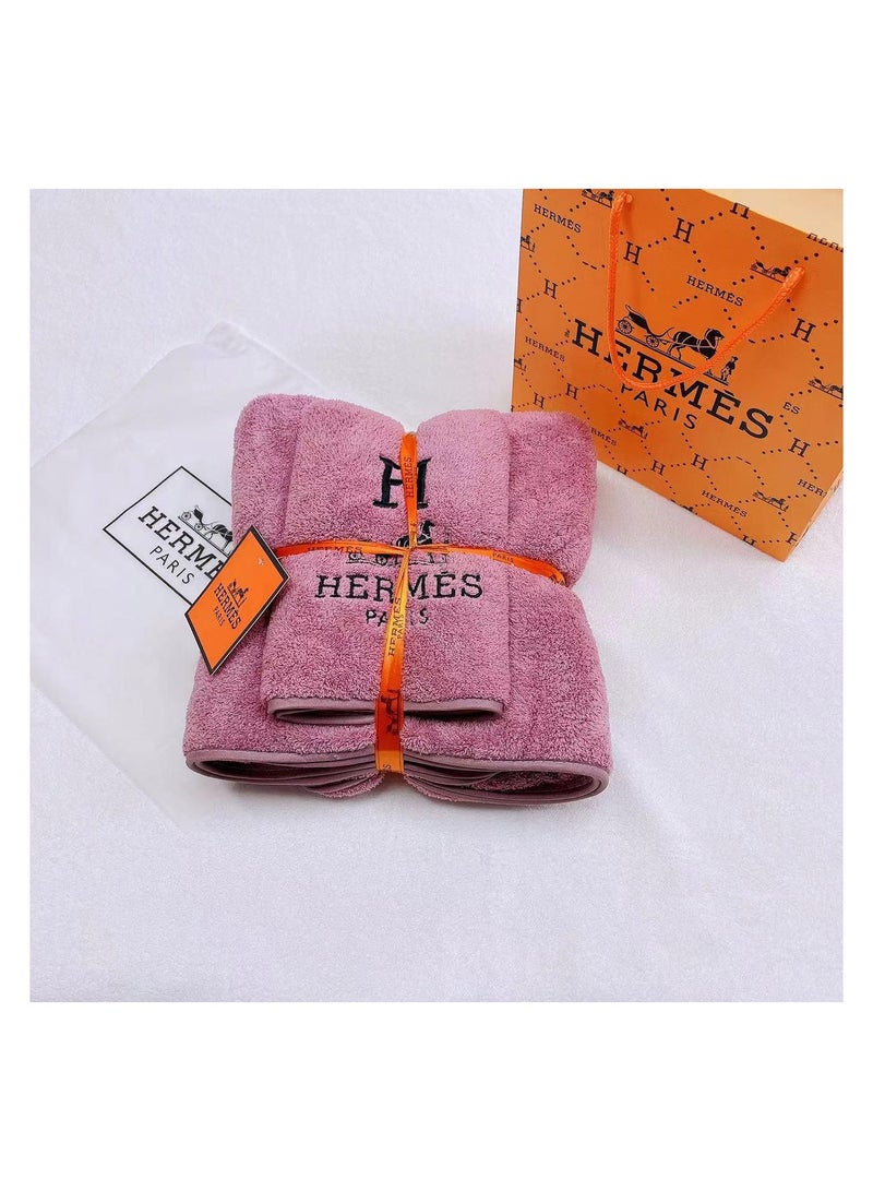 2 In 1 Towel Set Soft And Comfy Towel Set Bath Towel 70*145 Cm Face Towel 35*35 Cm  2 Set  - Rose