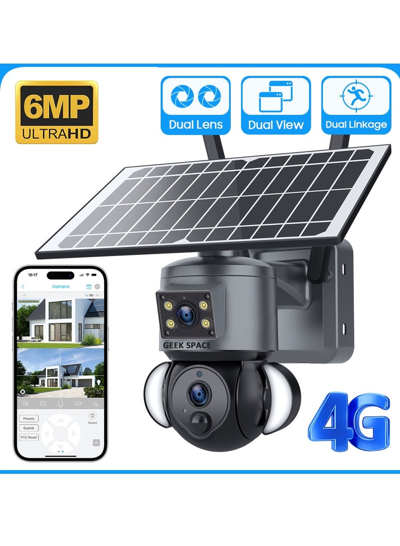 4G Solar Powered Camera CCTV Camera Wireless Wifi Monitoring Camera High-Definition 6MP Lighting Monitoring Solar Security Cameras Wireless Outdoor Full Color Night Vision Camera Home Security System, Waterproof Surveillance Camera