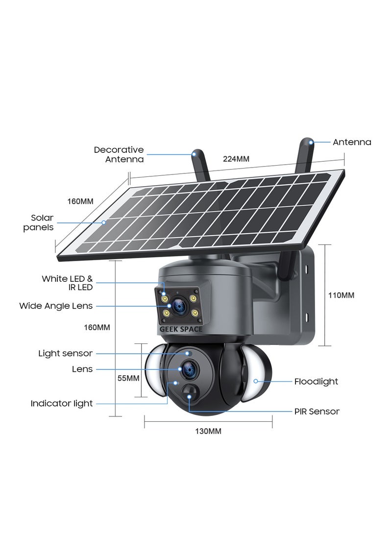 4G Solar Powered Camera CCTV Camera Wireless Wifi Monitoring Camera High-Definition 6MP Lighting Monitoring Solar Security Cameras Wireless Outdoor Full Color Night Vision Camera Home Security System, Waterproof Surveillance Camera