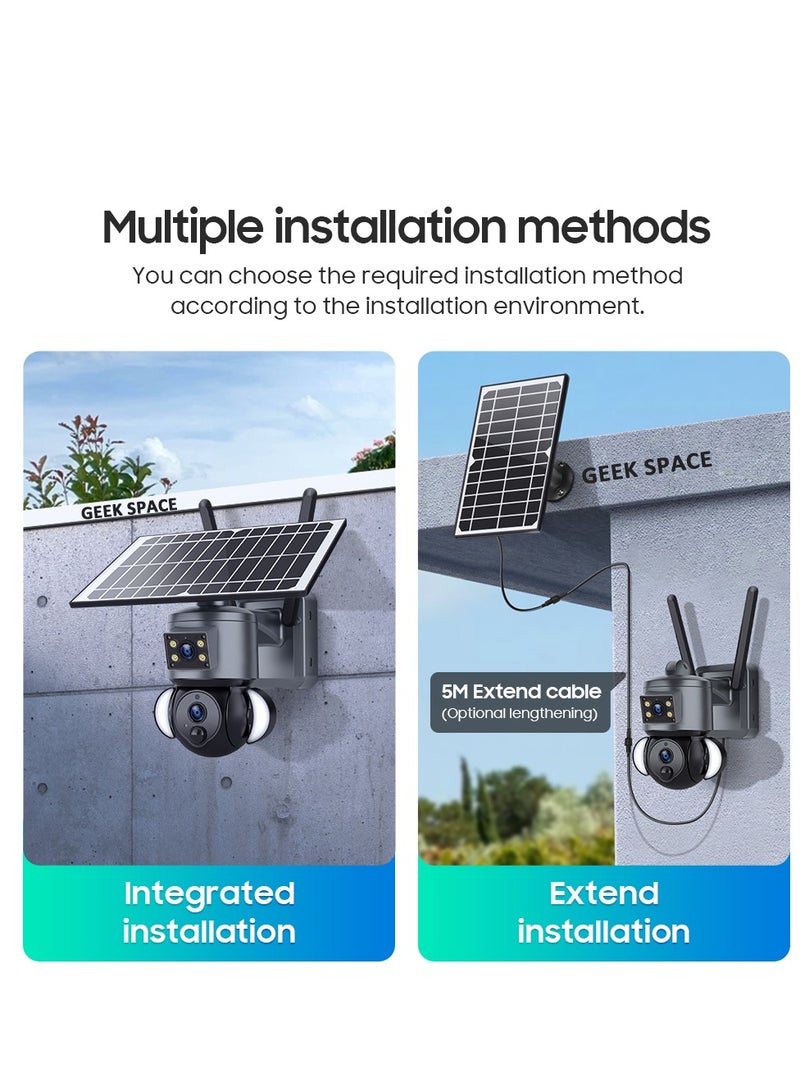 4G Solar Powered Camera CCTV Camera Wireless Wifi Monitoring Camera High-Definition 6MP Lighting Monitoring Solar Security Cameras Wireless Outdoor Full Color Night Vision Camera Home Security System, Waterproof Surveillance Camera