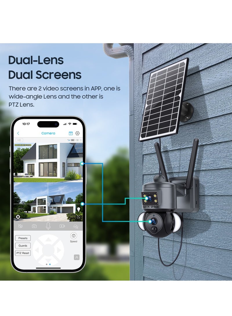 4G Solar Powered Camera CCTV Camera Wireless Wifi Monitoring Camera High-Definition 6MP Lighting Monitoring Solar Security Cameras Wireless Outdoor Full Color Night Vision Camera Home Security System, Waterproof Surveillance Camera