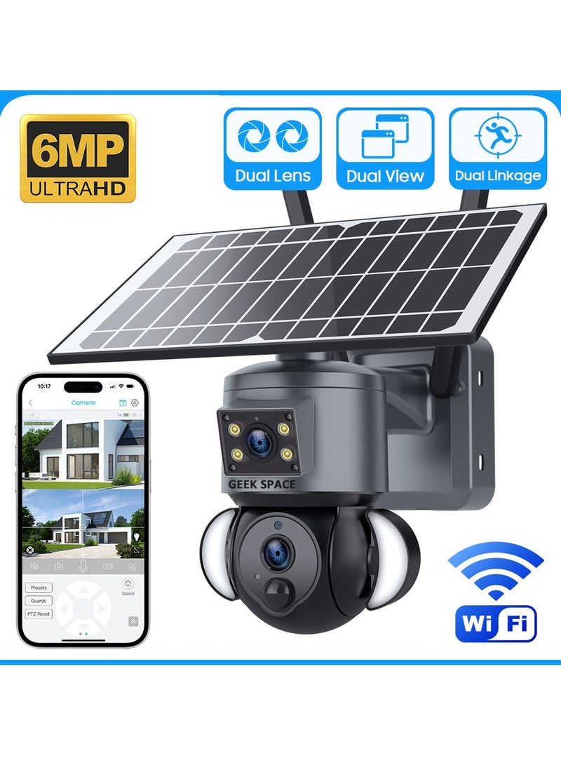 4G Solar Powered Camera CCTV Camera Wireless Wifi Monitoring Camera High-Definition 6MP Lighting Monitoring Solar Security Cameras Wireless Outdoor Full Color Night Vision Camera Home Security System, Waterproof Surveillance Camera