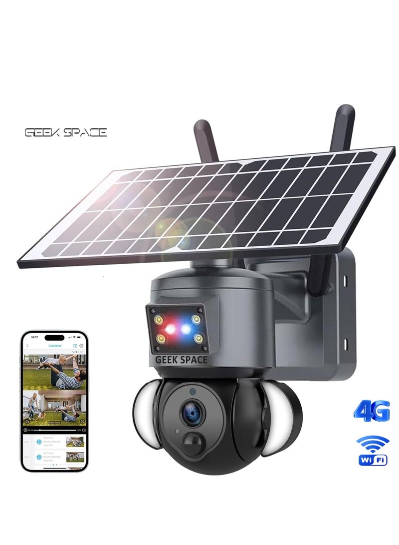 4G Solar Powered Camera CCTV Camera Wireless Wifi Monitoring Camera High-Definition 6MP Lighting Monitoring Solar Security Cameras Wireless Outdoor Full Color Night Vision Camera Home Security System, Waterproof Surveillance Camera