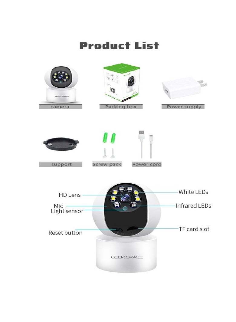 Wireless Baby Camera Baby Monitor Security Camera Pet Camera home camera indoor camera W/Motion Detection 1080P 2-Way Audio With Night Vision