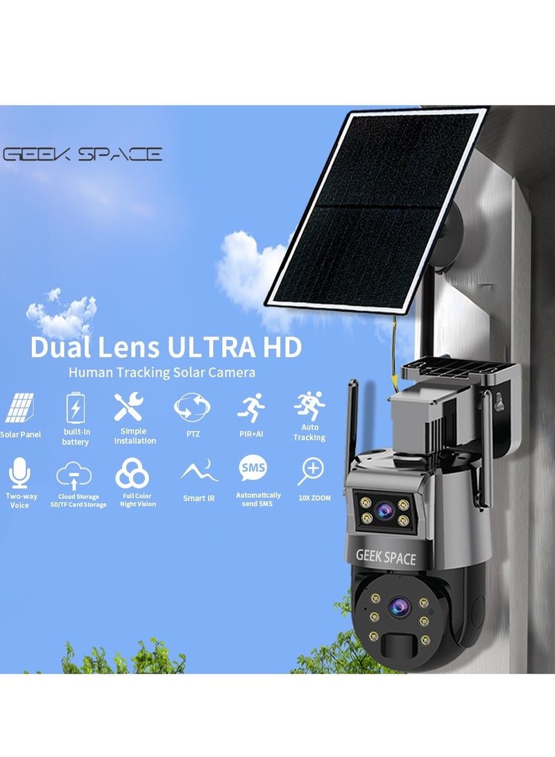 4G Solar Security Camera CCTV Camera With 4 Million Pixels High-Definition Outdoor Waterproof Home Solar Monitoring Camera Wireless 4G Sim Card Solar Camera Ptz 360° View Outdoor Cctv Camera Dual Lens Smart Motion Tracking Full Color Night Vision IP65 Weatherproof