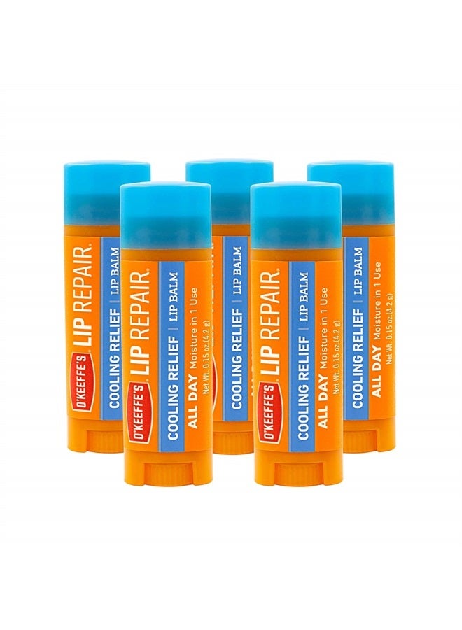Cooling Relief Lip Repair Lip Balm for Dry, Cracked Lips, Stick, (Pack of 5)