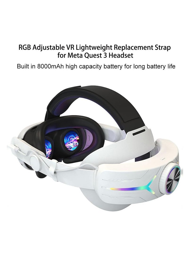 8000mAH Battery For Meta Oculus Quest 3 Head Strap Charging Headset VR RGB Accessories Elite Headstrap(White)